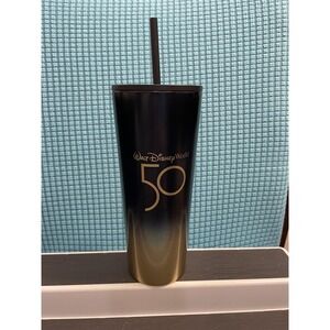 Walt Disney World 50th Anniversary Luxe Logo Starbucks Black Gold Tumbler 24oz